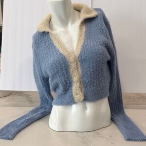 Cotton On Soft Blue Cardigan with Cream Edges